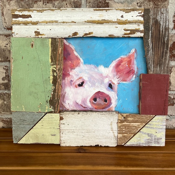CORINNE GALLA Oil Painting Mixed Media “Hi! It’s Me, Eldin” Happy Pig - Picture 2 of 4